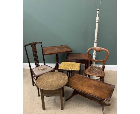 FURNITURE ASSORTMENT (8) - mahogany oblong topped tripod table, nest of three tables, cane seated chair, Long John coffee tab