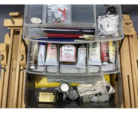 ARTIST'S FOLDING EASELS (2) and a cased quantity of art materials