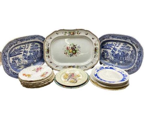 DECORATIVE WALL/CABINET PLATES GROUP and three vintage meat platters including a Copeland Spode Rockingham exclusive to Harro