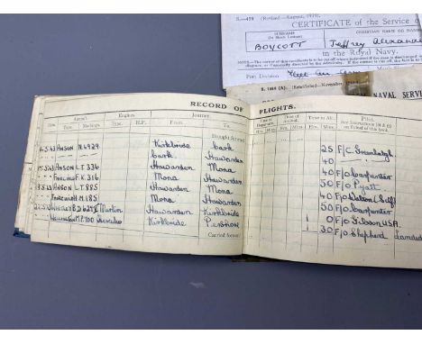 WW2 INTEREST &amp; OTHER COLLECTABLES - a pilot's log book for Jeffrey Alexander Boycott first dated 2nd March 1942, the airc