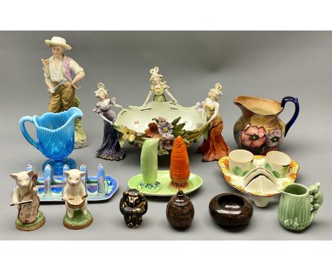 DECORATIVE ORNAMENTAL CHINA, GLASSWARE, ETC - to include a Royal Copenhagen seated monkey, Austrian style fruit bowl, Shelley
