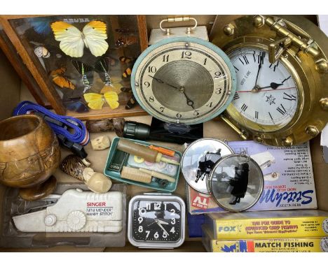 MIXED CLOCKS &amp; COLLECTABLES GROUP - an Art Deco mantel clock, a modern heavy brass Quartz ship's clock and others, two ca