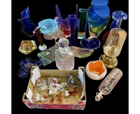 ART &amp; OTHER GLASSWARE PIECES - a large assortment, also, Swarovski and other type of small ornaments, decanter, ship in a