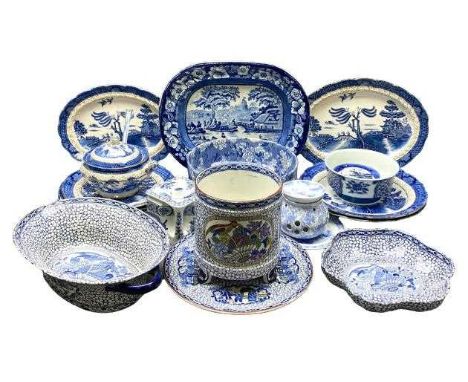 WILLIAM ADAMS CHINESE PATTERN PORCELAIN - 4 pieces including planter and a quantity of other Blue &amp; White china including