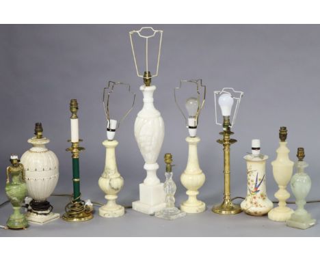 Eleven various table lamp bases, one with shade. 