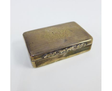 Victorian silver snuff box, hinged lid with a vacant cartouche and foliate chased thumb piece, makers mark for Cronin &amp; W