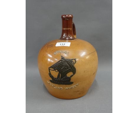 Doulton Lambeth 'Special Highland Whisky' stoneware flask, 24cm high (a/f) 