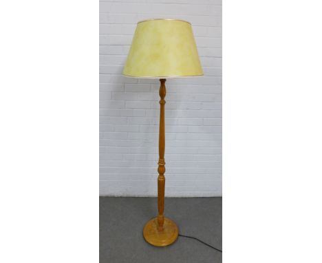 Pine standard lamp and shade, 163cm 