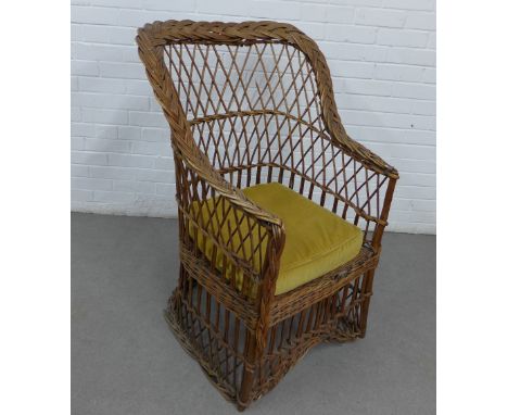 Vintage wicker armchair, with loose cushion, 107 x 75cm 