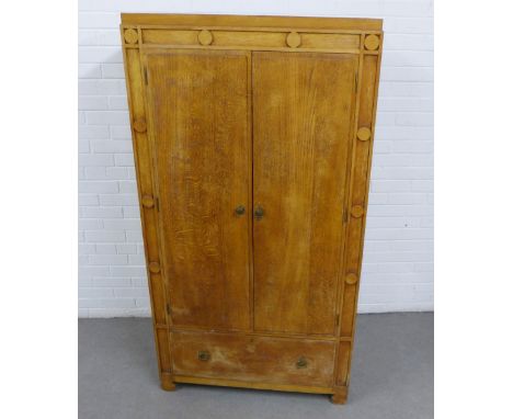 Early 20th century light oak wardrobe, 172 x 92cm