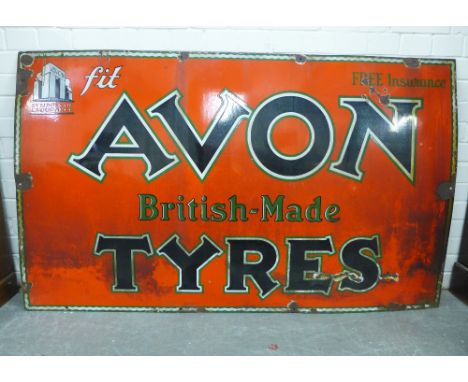 Vintage 'Avon British Made Tyres' red, white, green and black enamel sign, 90 x 152cm