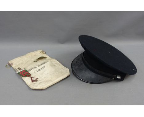 Vintage bus conductor / driver's felt hat and Scottish Omnibus Limited badges and medals (a lot) 