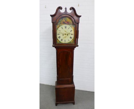 Robert Sharp, Edinburgh, a 19th century mahogany longcase clock with  broken swan neck and painted dial with subsidiary dials