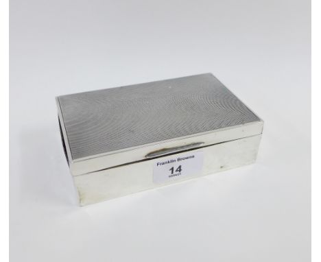 George VI silver cigarette box, with engine turned hinged lid and cedar lined interior, Birmingham 1940, 14 x 9cm