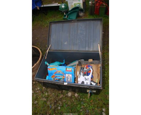 A metal trunk including toys, Hot Wheel garage etc