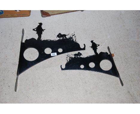 Two metal cut wall brackets - hunting and with gun dog designs.
