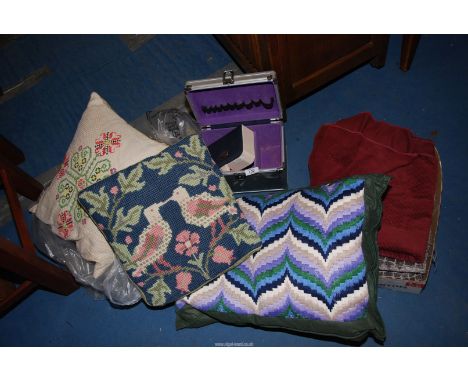 Tapestry cushions, fabrics, etc.