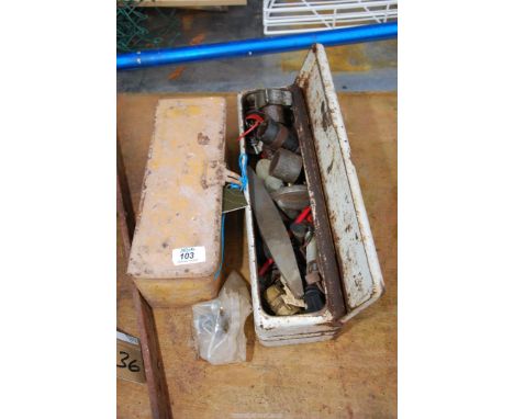 An MF toolbox and Ford tool box with contents.