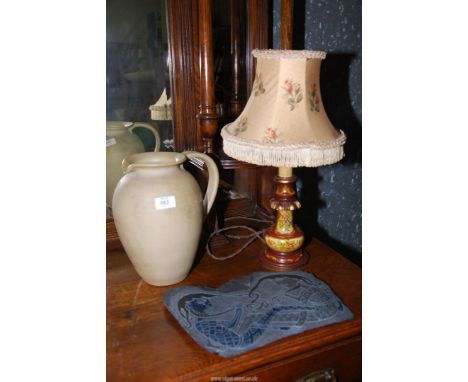 A stoneware jug, table lamp, etc.