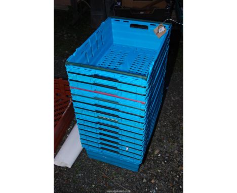 Fourteen light blue crates.