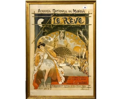 A framed original Art Nouveau French theatrical lithograph, framed size 69 x 97cm.