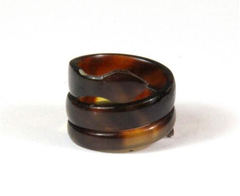 An unusual 19th Century curled tortoiseshell snake ring, Dia. 1.7cm.