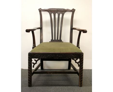 An 18th Century Chippendale style Cuban mahogany armchair.