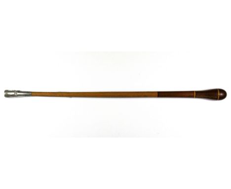 A First World War Belgian Military swagger stick in inlaid hardwood and with hammered metal tip, L. 59cm.