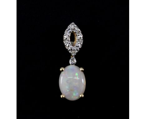 A 10ct yellow gold (stamped 10k) opal and diamond set pendant, L. 1.5cm.