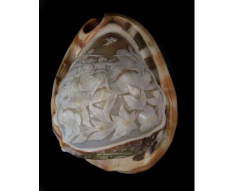 A Victorian carved cameo shell light shade, H. 13cm.