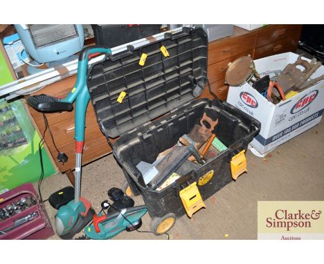 A plastic tool box and contents of various tools