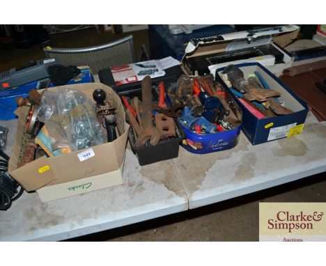 Four boxes of various hand held tools includes clamps etc.