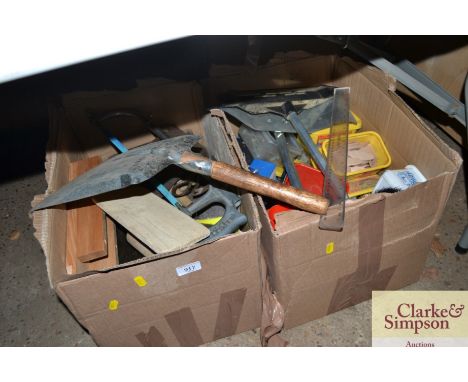 Two boxes of various hand tools etc.