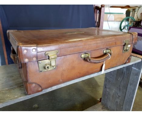 Leather Picnic Trunk with the complete equipment. The spoons are John Round &amp; Son English electroplate silver (JR &amp; S