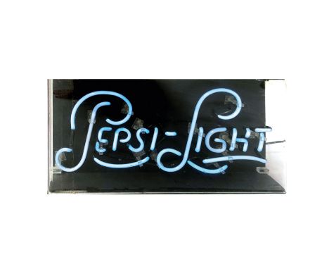Original vintage Pepsi-Light blue neon sign in acrylic display case. Size: 33 x 61 x 15 cm. Condition: Very good.