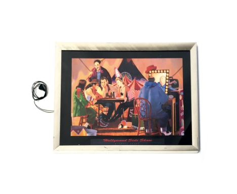 Framed Hollywood Side Show poster with lights. Artwork by Michael Grant. Showing actors like Michael Jackson, James Dean, Hum