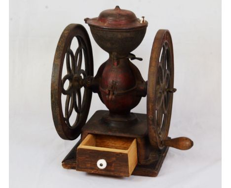 Vintage medium size Landers Fray &amp; Clark coffee grinder. Appears to be working. Good visual condition, the red color is a