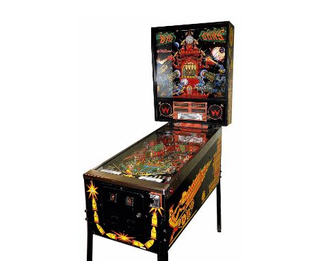 1987 Williams Big Guns pinball machine in good working condition. Notable Features: Flippers (4), Slingshots (2), 3-bank drop