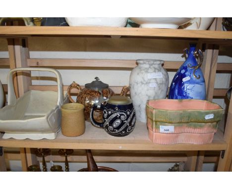 An Italian white marble vase together with a Brentleigh ware ceramic basket and other items