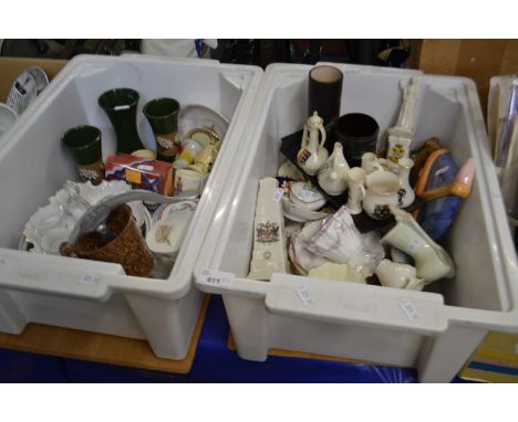 Two boxes of assorted items to include Goss Crested china, assorted tea wares, vases and other items