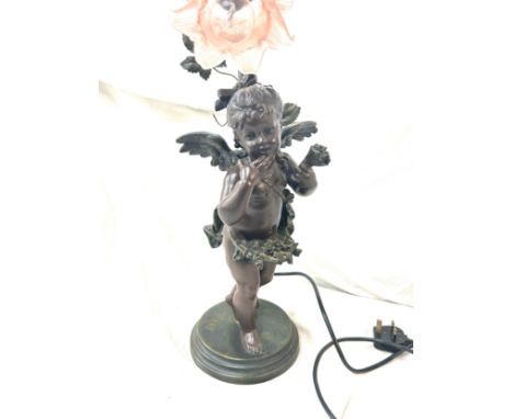 Resin cherub lamp stamped Art D France overall height 25 inches tall 