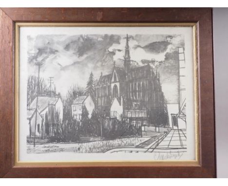Charles Van Eyk 19-2-76: a signed print, "Mechelen Church, Belgium", in oak frame 