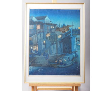 Elizabeth Reith: a signed colour woodblock print, "Moonlight Soochow", in gilt frame 