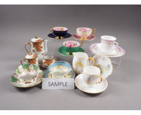A Shelley part teaset with country garden decoration 16 pieces approx (some damages), three Aynsley pink cabbage rose decorat