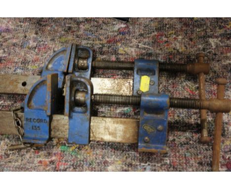 A pair of Record 135 bench/sash cramps, 36" long overall, and a Trend 36" C93/36 cramp guide system 