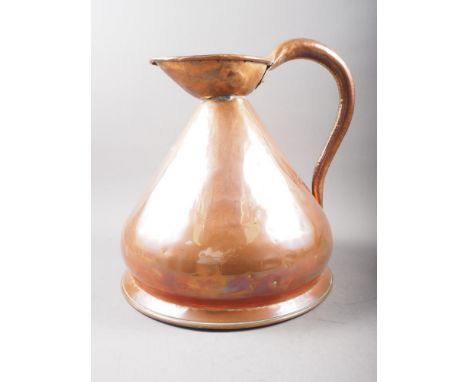 A Victorian copper three-gallon measuring jug, with V R plaque, 15 3/4" high 