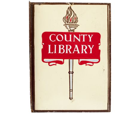 Enamel advertising sign COUNTY LIBRARY on one side and LLYFRGELL-Y-SIR on the other. A dual English Welsh version complete wi