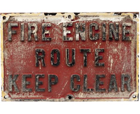 GWR untitled cast iron notice FIRE ENGINE ROUTE KEEP CLEAR in as removed condition from an internal roadway in Swindon works,