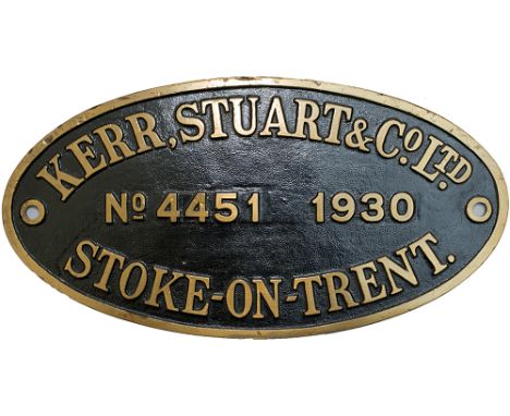 Worksplate KERR STUART & CO LTD STOKE-ON-TRENT No4451 1930 ex GWR 0-6-0PT No7716. A long time 83C Exeter engine and was withd