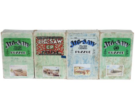 GWR Chad Valley wooden jigsaws x4 to include: The Cheltenham Flyer with green marble book type box, complete; The Streamlined